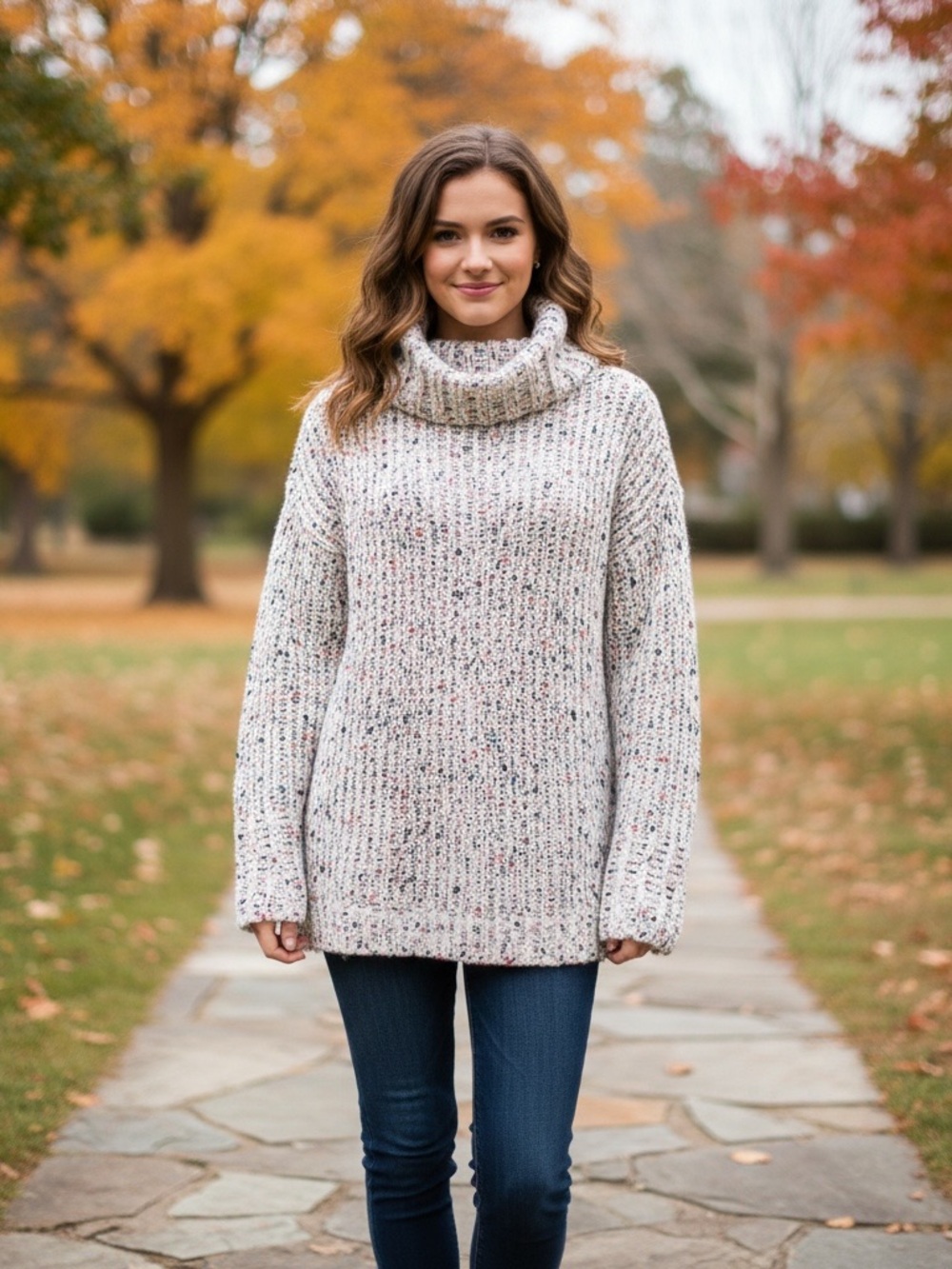 Speckled Jessica Simpson Cream Cowl Neck Sweater